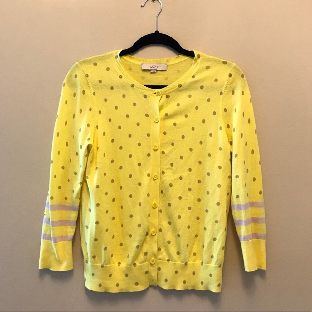Loft Ann Taylor petites yellow dot cardigan Small